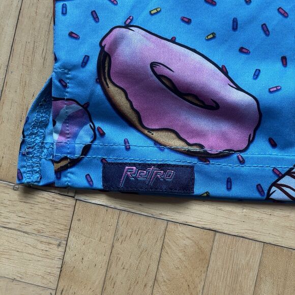 Retro Rifle Polo Shirt Men's Large Short Sleeve Blue Donuts AOP Golf Performance - Picture 5 of 8